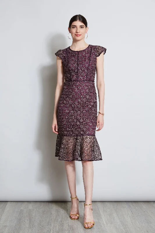 Lace Flutter Sleeve Dress Laid - back Women's Style