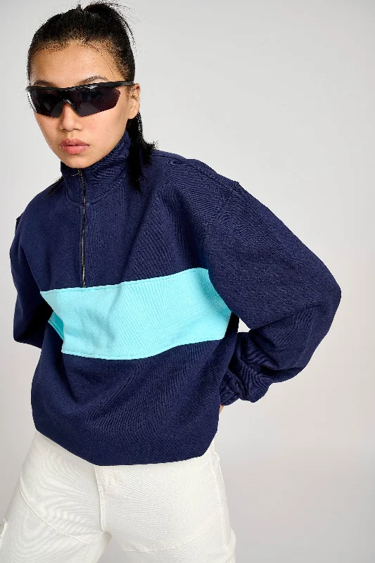 Two Blues Oversized Heavyweight High Neck Zipper Artistic Women's Avant - 