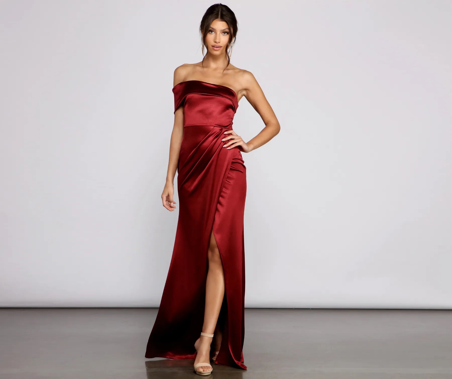 Isla Formal One-Shoulder Satin Dress Polished Women's Silk