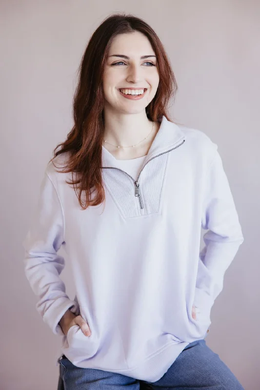Carhartt Tencel Relaxed Fit Half Zip Sweatshirt for Women in Fresh Lavender | 106451-V84 Elegant Women's Carhartt Tencel Relaxed Fit Half Zip Sweatshirt for Women in Fresh Lavender | 106451-V84 Elegant Women's