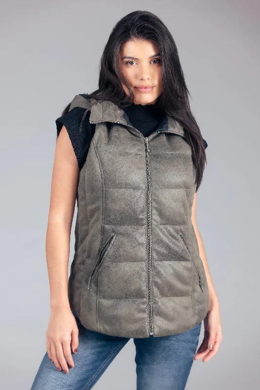 Distressed Faux Suede Vest Dapper Women's Bow - adorned