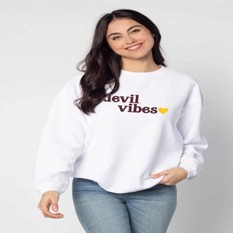 ASU Devil Vibes Corded Crew WHT Feminine Women's Soft 