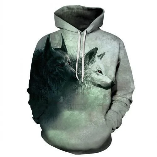 Wolfie 3D  Print Hoodie, Khaki Minimalist Women's Casual