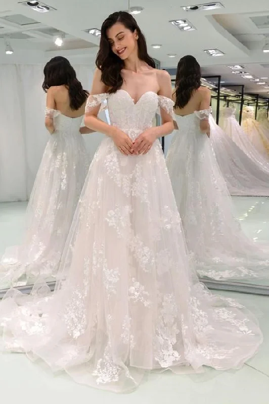 A-line Off-the-shoulder Wedding Dresses Lace Tulle Skirt purpose