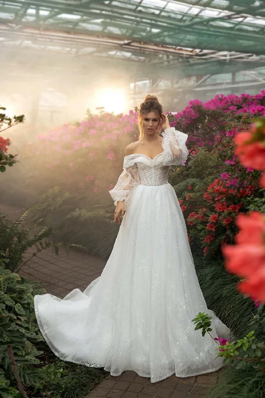 Made To Order #Vika - Soft Tulle & lace Ball Gown, Off the Shoulder Drop Straps Wedding Dress