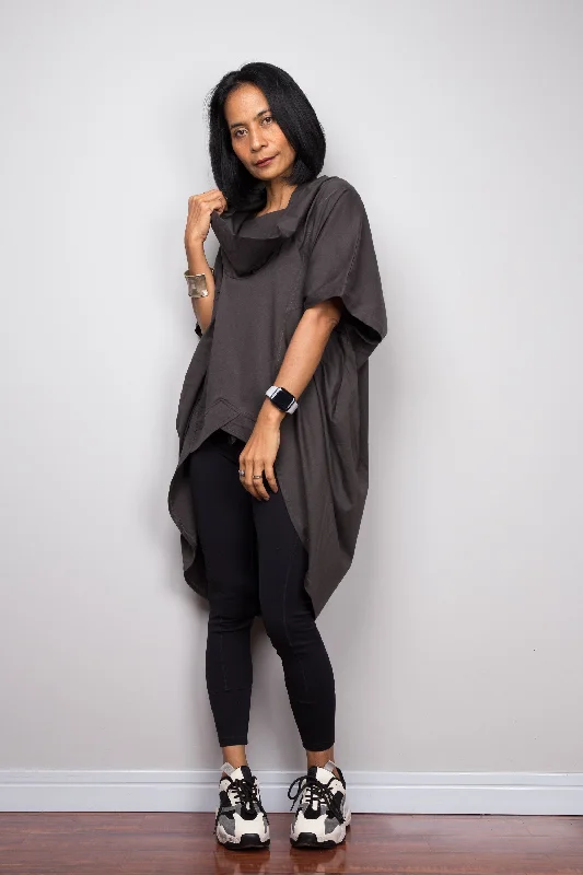 Dark grey pullover tunic dress with cowl neck Cozy Women's Winter