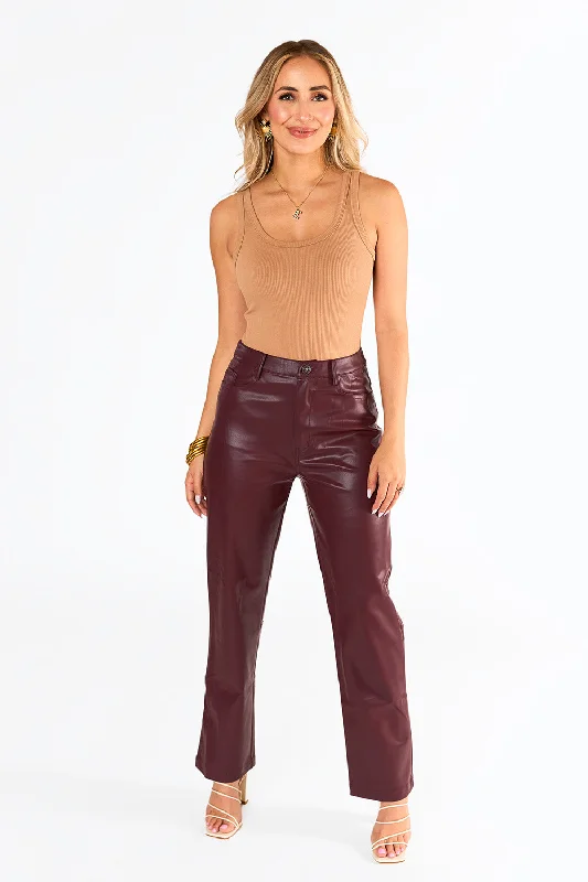 Gomez Vegan Leather Pants - Wine