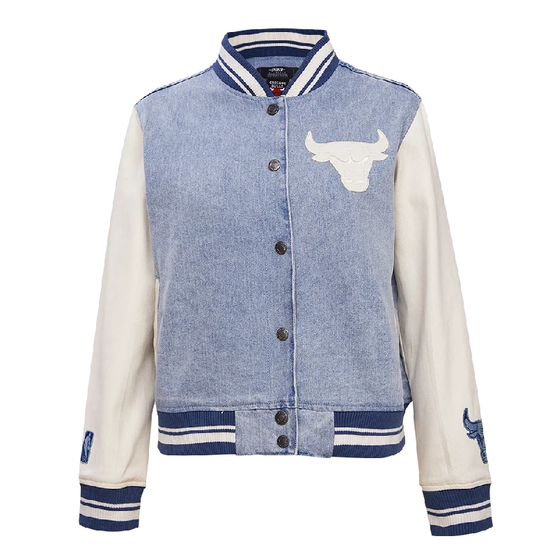NBA CHICAGO BULLS VARSITY BLUES WOMEN'S DENIM WOMEN'S VARSITY JACKET (DENIM/LINEN) Dynamic Women's High - energy