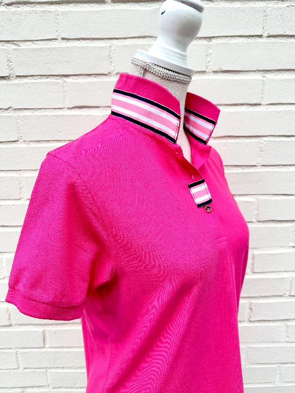 SALE - XS, S & L ONLY - Madonna Pink Polo w Pink/Navy Grosgrain (POLO2) *FINAL SALE* Tough Women's Military - inspired SALE - XS, S & L ONLY - Madonna Pink Polo w Pink/Navy Grosgrain (POLO2) *FINAL SALE* Tough Women's Military - inspired