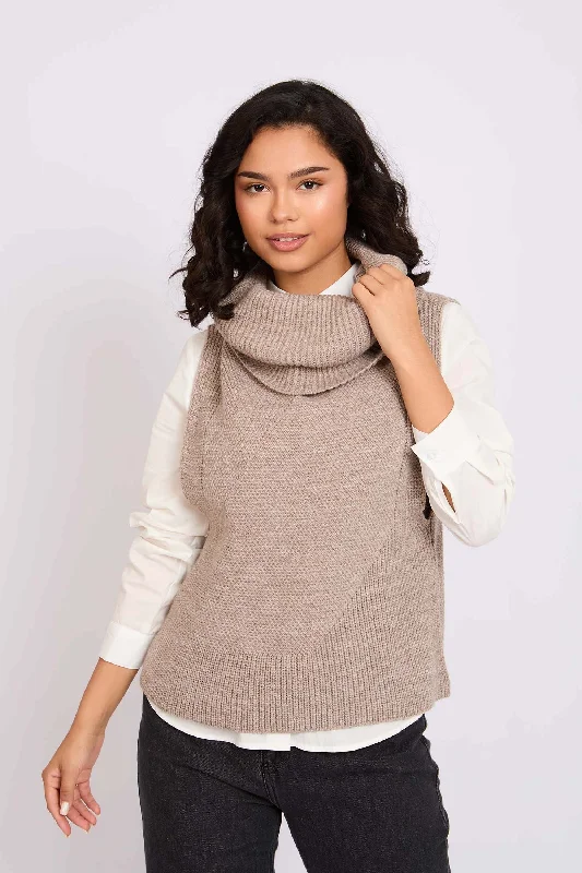 Women Vest High Neck Beige Feminine Women's Style 