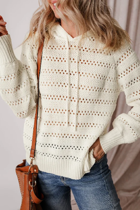 KaleaBoutique Pointelle Knit Raglan Sleeve Hooded Sweater French