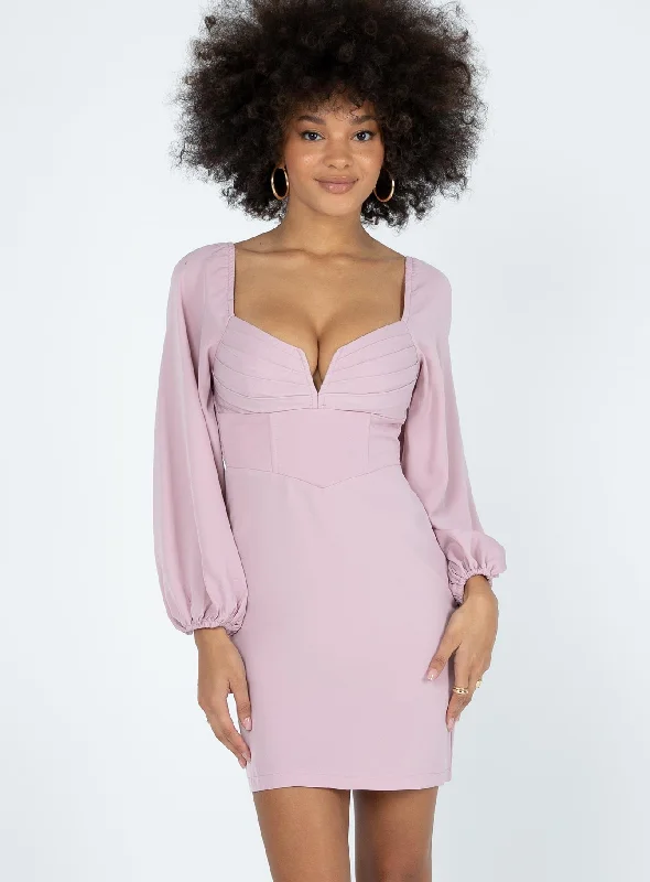 Zoella Long Sleeve Mini Dress Pink Luxurious Women's High -  end