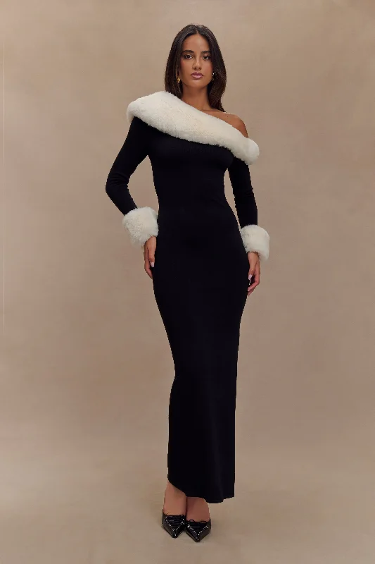 Karleigh Faux Fur Knit Maxi Dress - Black/White Refined Women's Classic 