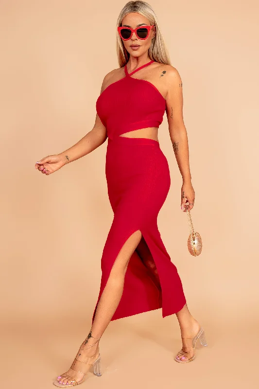 Ivey Red Knit Ribbed Dress Bold Women's Statement