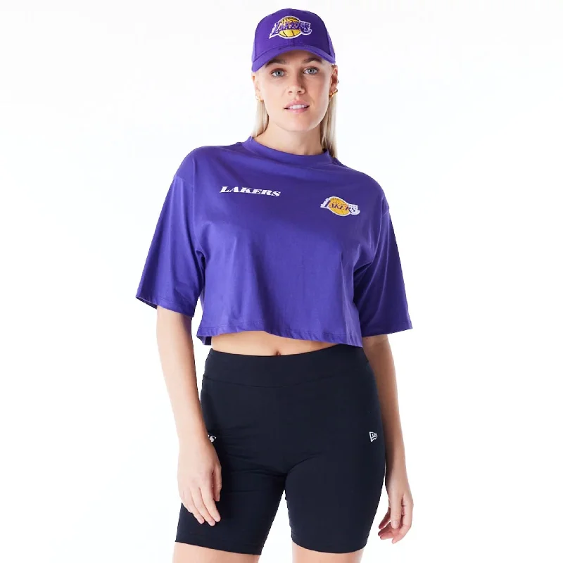 LA Lakers Womens NBA Team Logo Wordmark Purple Crop T-Shirt Sophisticated Women's Tailored LA Lakers Womens NBA Team Logo Wordmark Purple Crop T-Shirt Sophisticated Women's Tailored