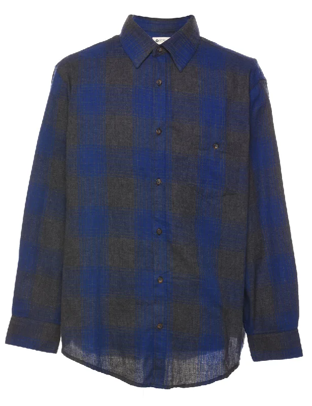 Blue & Grey Checked Classic Shirt - L Dapper Women's Bow - adorned