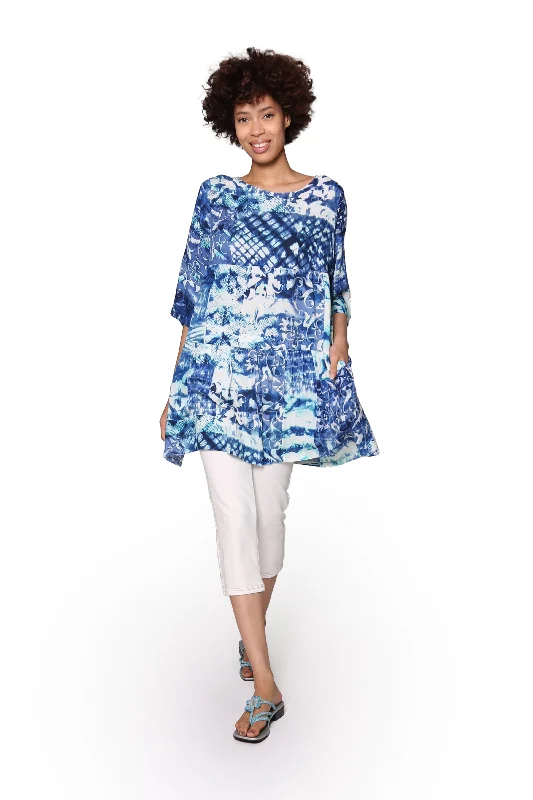 Tiered Batik Print Swing Top Cozy Women's Sherpa - lined