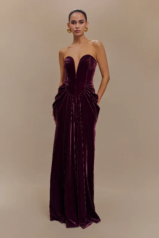 Paige Strapless Velvet Maxi Dress - Plum Unique Women's Upcycled