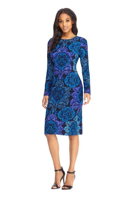 Maggy London - GSF03M Long Sleeve Floral Print Crepe Dress