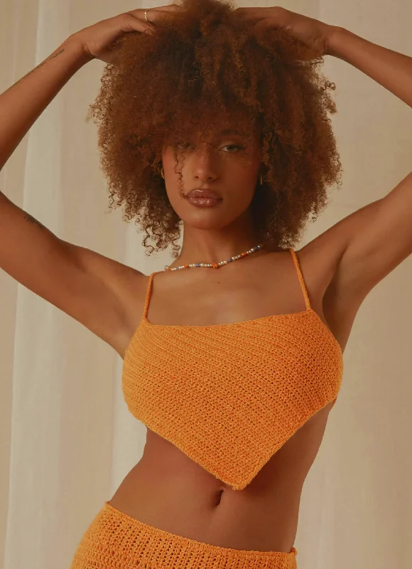 Cancun Crochet Halter Top - Tangerine Relaxed Women's 