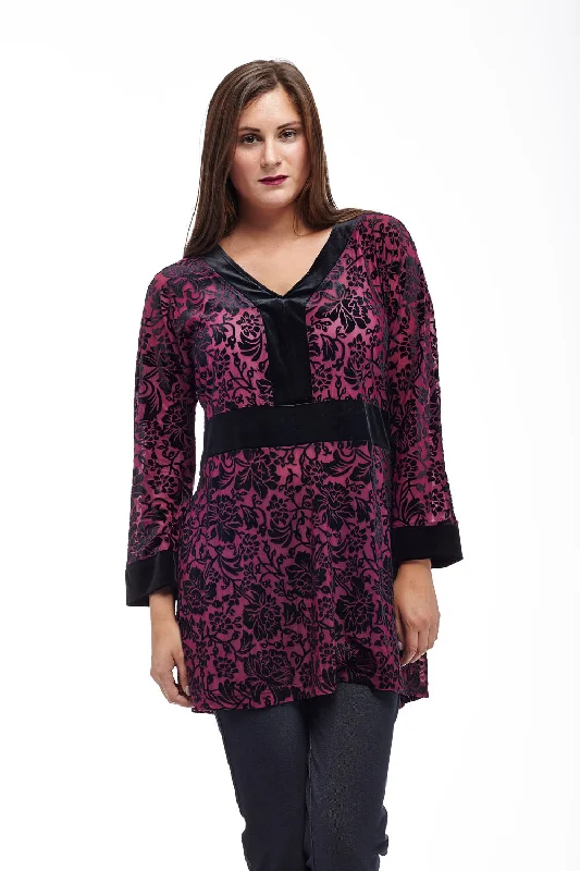 Velour Burnout Jacquard Trimmed Tunic Modern Women's Tech