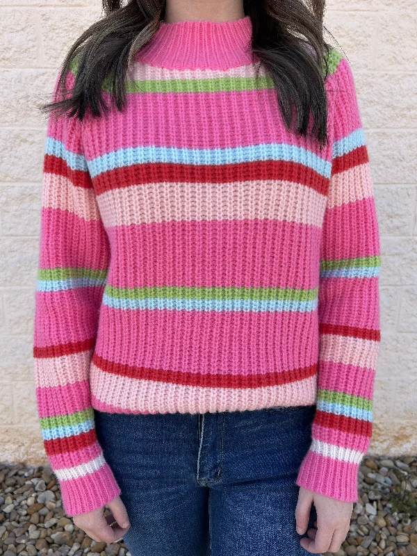 Candy Stripe Pink Knit Sweater Sporty Women's Tennis