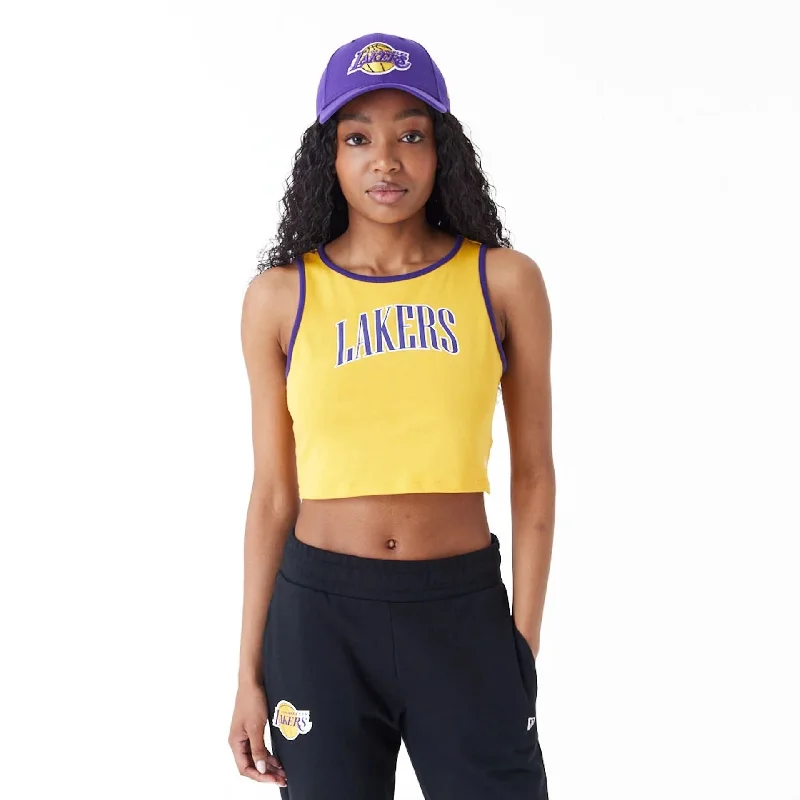 LA Lakers Womens Womens NBA Team Wordmark Yellow Crop Tank Top Earthy Women's 