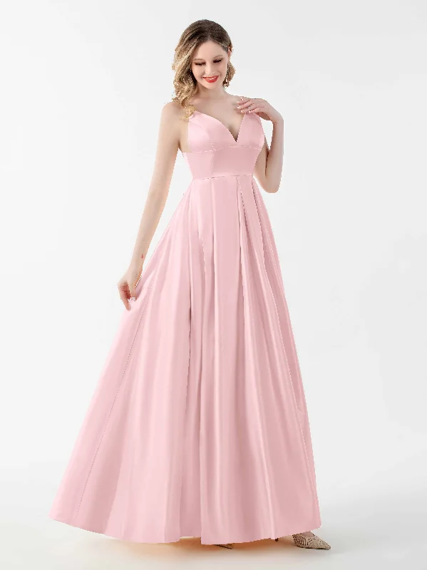 Noelle Modern A-Line Sleeveless Floor Length Satin Dresses