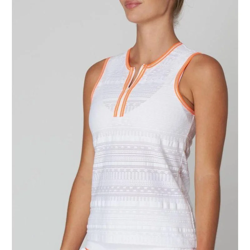 L'Etoile S/L Front Zip Tank - White/Orange Trim