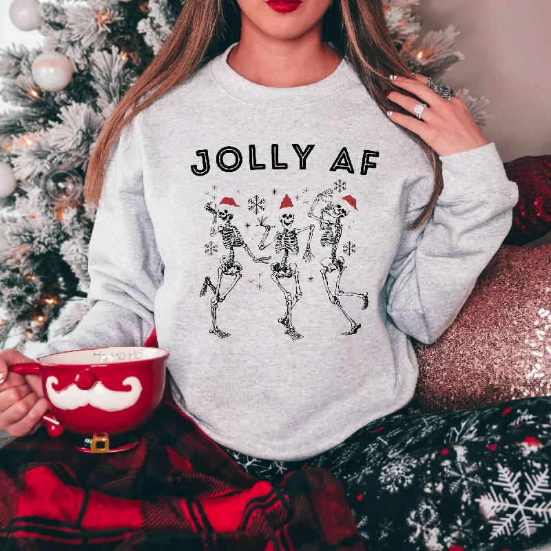 Jolly AF Skeleton with Santa Hats Crewneck Sweatshirt Holiday Season Hoodie *UNISEX FIT*