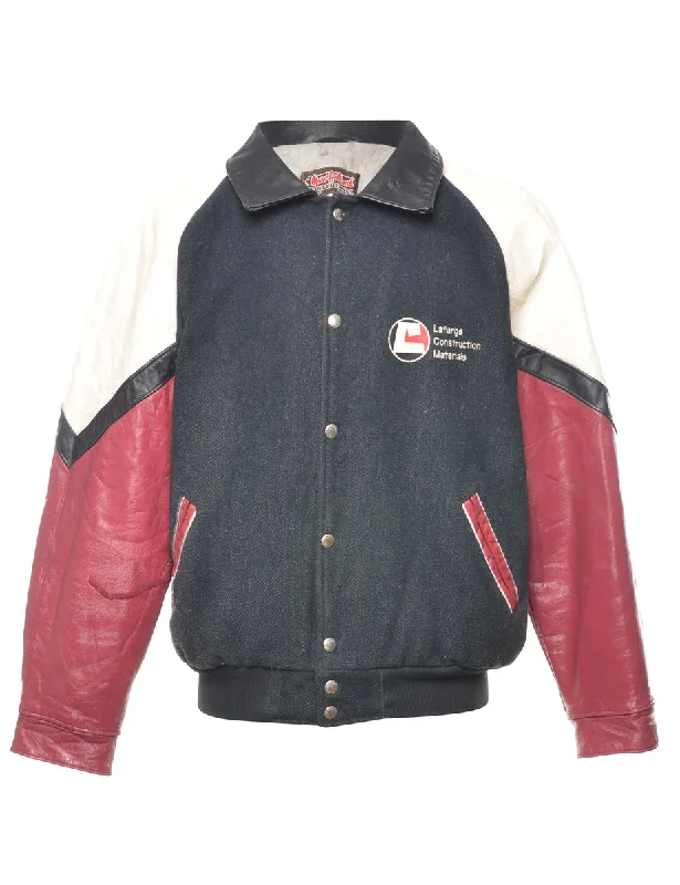 Black, Maroon & Cream Colour Block Varsity Jacket - L Sleek Women's Metallic