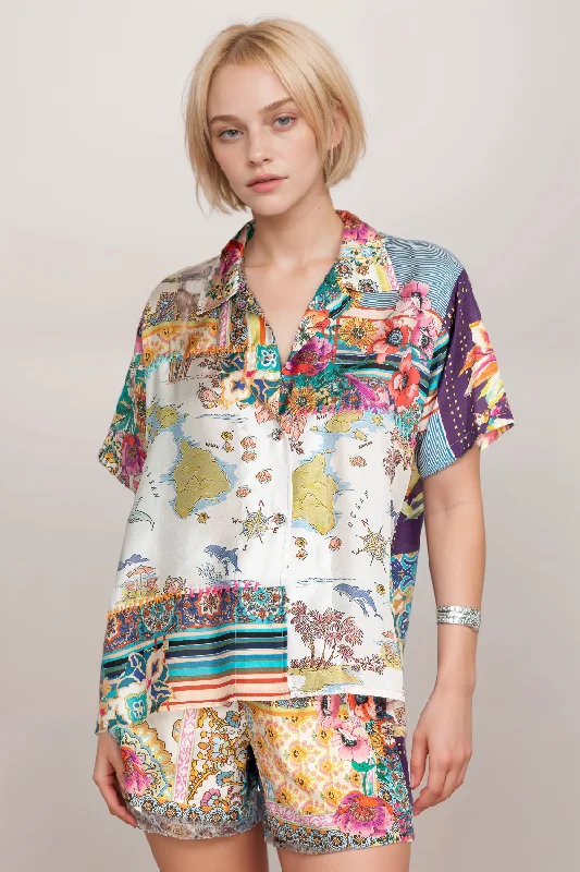 Johnny Was Multicolor Logan Jules Button Up Silk Top C13222 Sleek Women's Metallic Johnny Was Multicolor Logan Jules Button Up Silk Top C13222 Sleek Women's Metallic