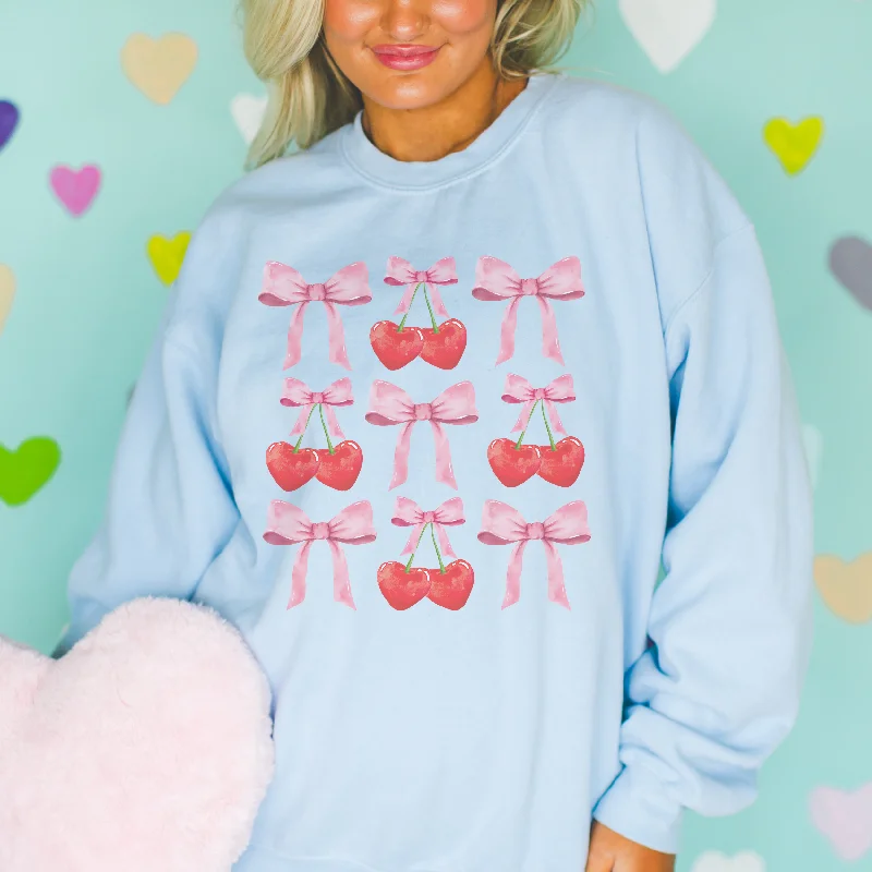 Heart Cherries and Bows Retro Sweatshirt Tough Women's Military - inspired