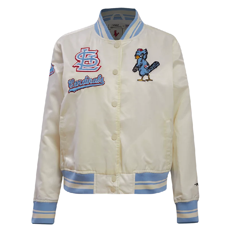 MLB ST. LOUIS CARDINALS RETRO CLASSIC WOMEN'S RIB SATIN JACKET (EGGSHELL/ UNIVERSITY BLUE) European MLB ST. LOUIS CARDINALS RETRO CLASSIC WOMEN'S RIB SATIN JACKET (EGGSHELL/ UNIVERSITY BLUE) European
