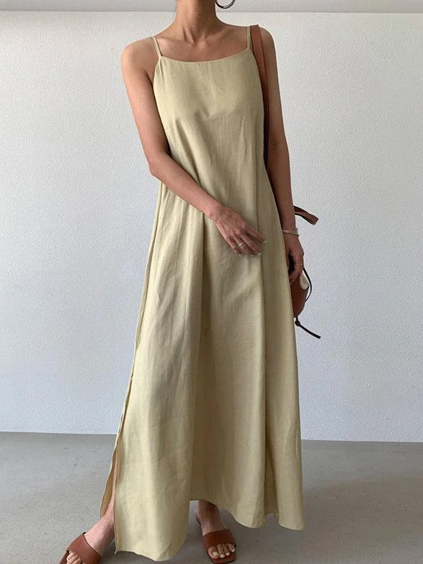 VibeMartini-Versatile Loose Casual Slit Over Knee Long Sling Dress