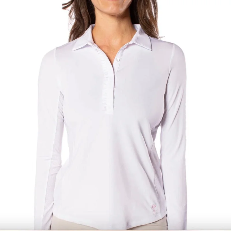 Golftini L/S Ruffle Polo - White Bold Women's Animal Print