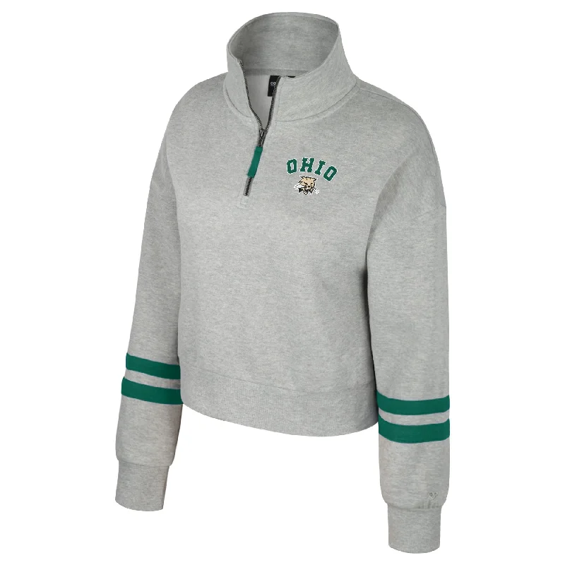 Ohio Bobcats Women's Grey Fleece Quarter-Zip Luxurious Women's High -  end