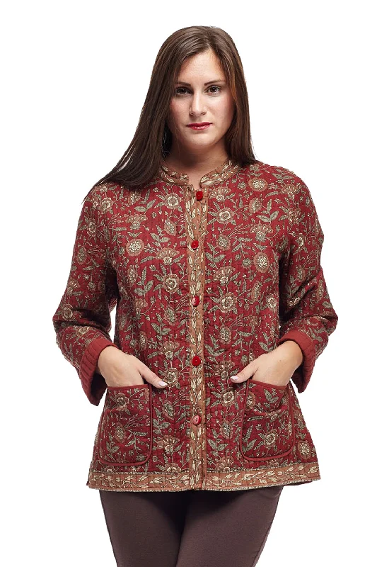 La Cera Quilted Rust Mandarin Jacket Sophisticated Women's 