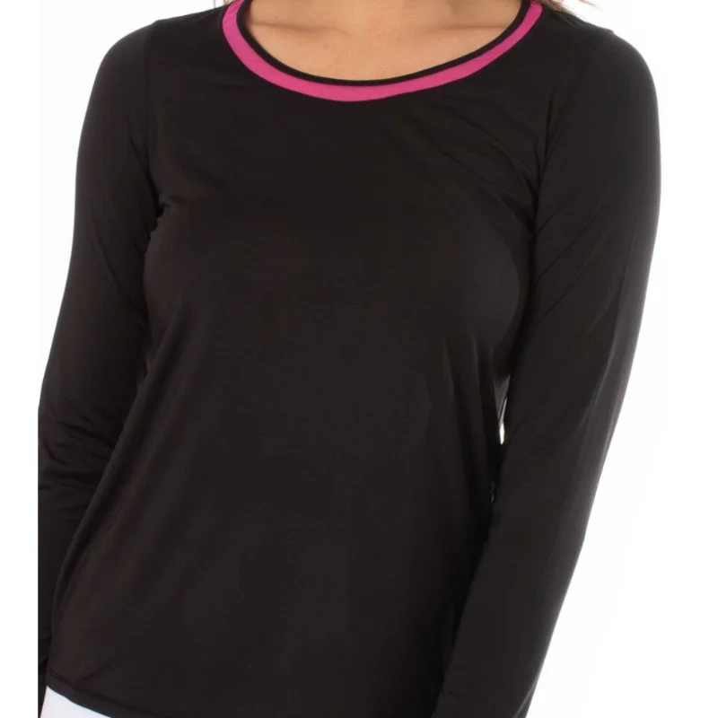 Golftini L/S Mesh Trim Top - Black/Pink Trendy Women's 