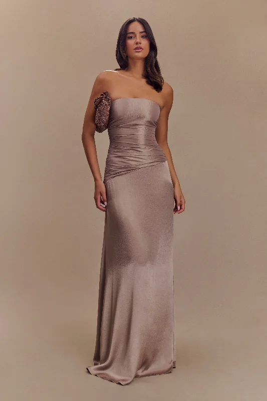Serena Strapless Taffeta Maxi Dress - Bronze Taupe Classic Women's Pin - striped
