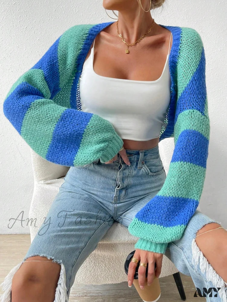 Amy Fashion - Color Block Drop Shoulder Duster Cardigan