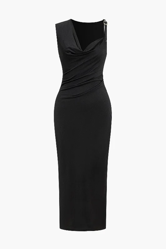 Solid V-Neck Irregular Midi Dress Trendy Women's Oversized