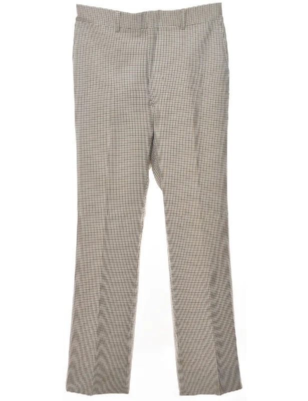 1970s Checked Pattern Light Brown Trousers - W32 L32