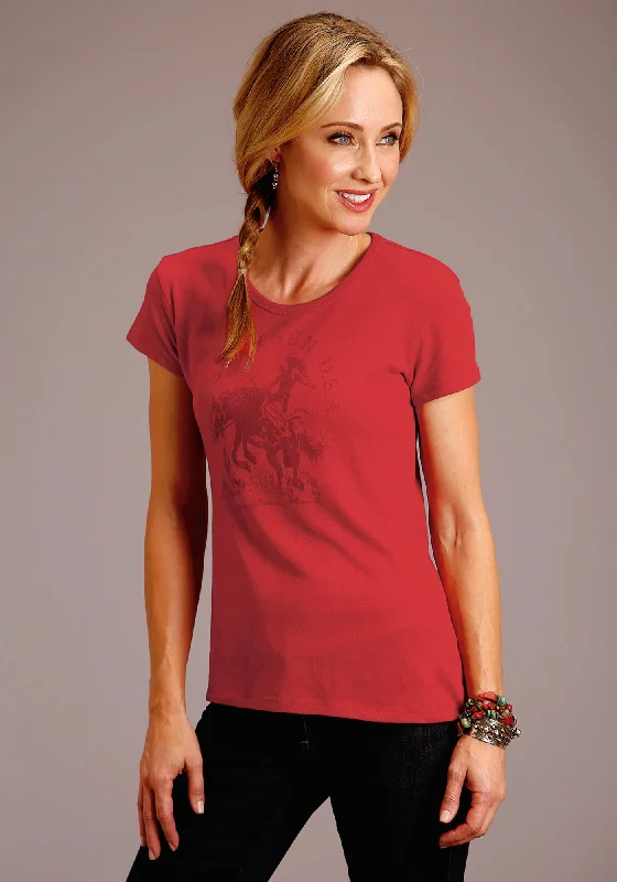 Stetson Womens Red Cotton Blend Riding Cowgirl S/S T-Shirt Disco