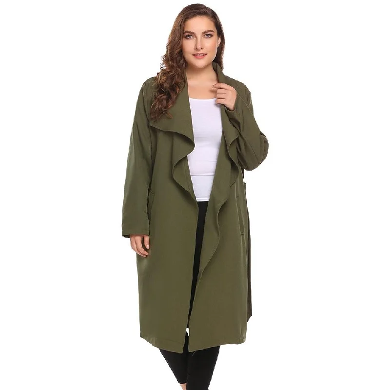 ANALUKE Draped Open Front  Trench Coat