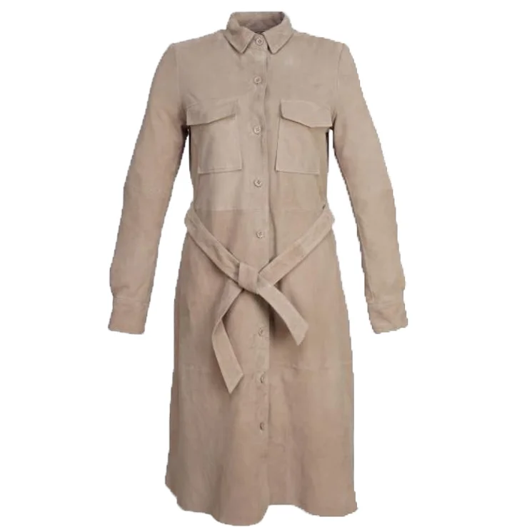 Olivia's Cream Suede belted long coat