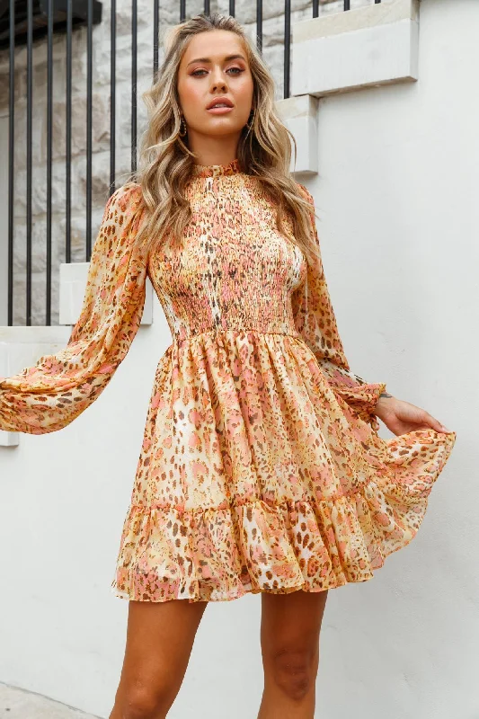 Marja Cami Strap Shirred Baby Doll Dress Leopard Print Pink Elegant Women's 