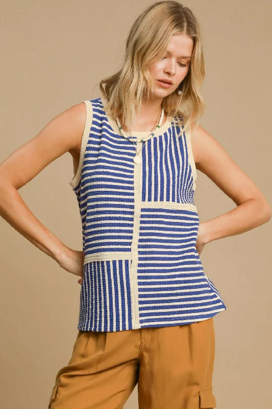 Umgee Round Neck Texture Striped Tank Women