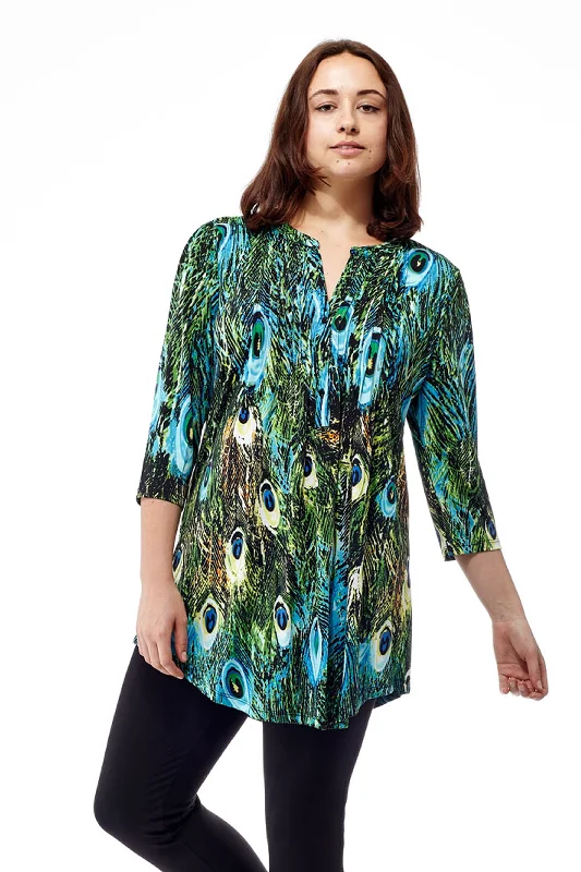 La Cera Pleat Front Printed Tunic Peacock Women