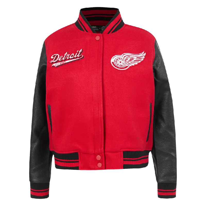 NHL DETROIT RED WINGS SCRIPT TAIL WOMEN'S WOOL VARSITY JACKET (RED/BLACK) Disco